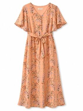 Roolee Peach Floral Button-Front Maxi Dress with Tie Waist cottagecore